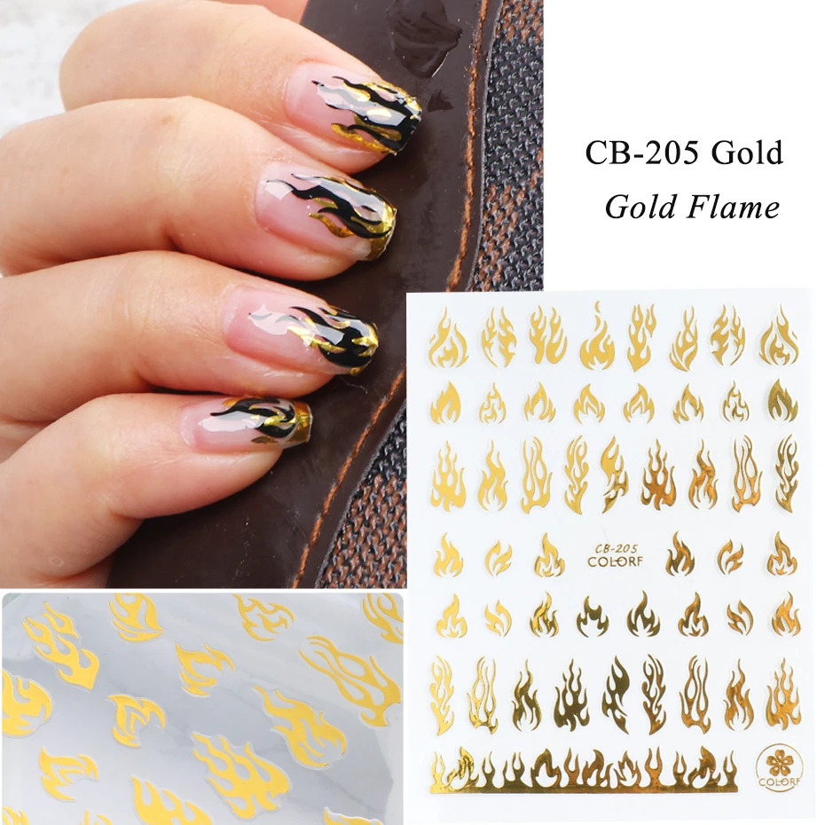 3D Gold Silver Black Flame DIY Fire Self-Adhesive Nail Art  Stickers Decoration