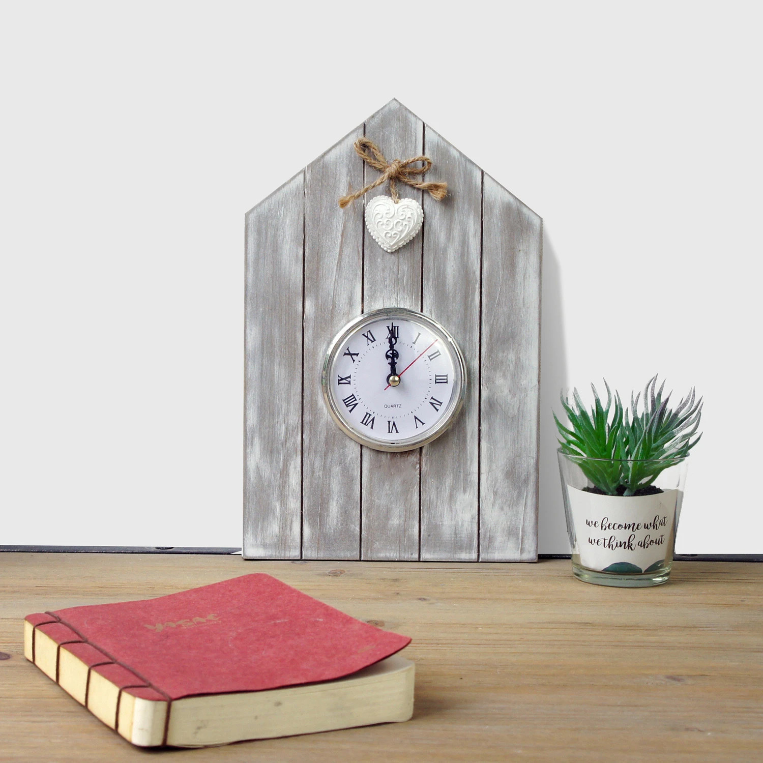 3D Heart decoration cottage style electronic clock wooden wall clock