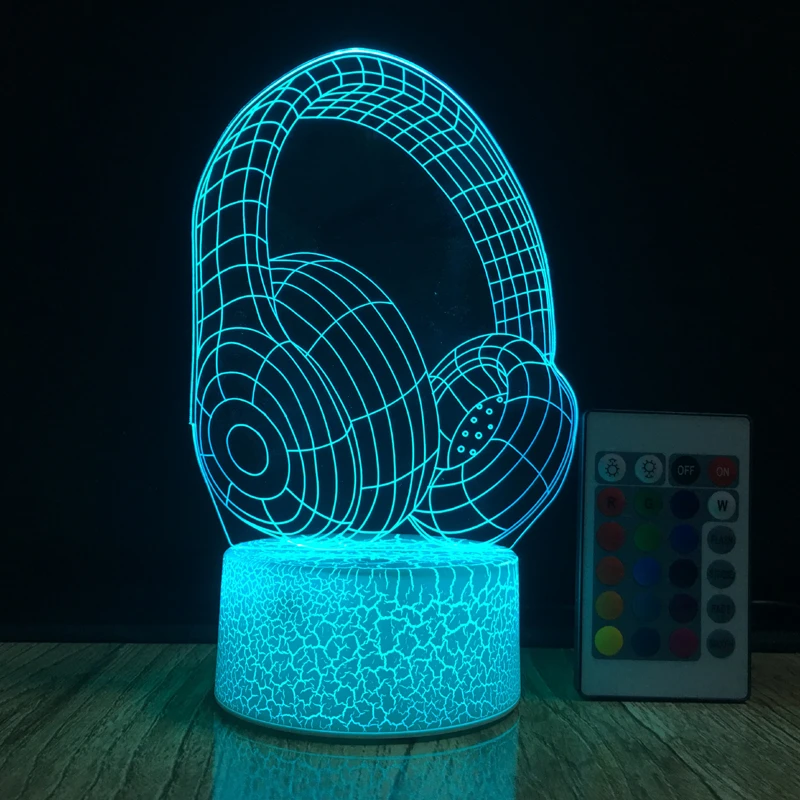 3D Illusion Night Lights Earphone Modern LED Table Desk Lamps 7 Colors Changing Touch Switch USB Lighting