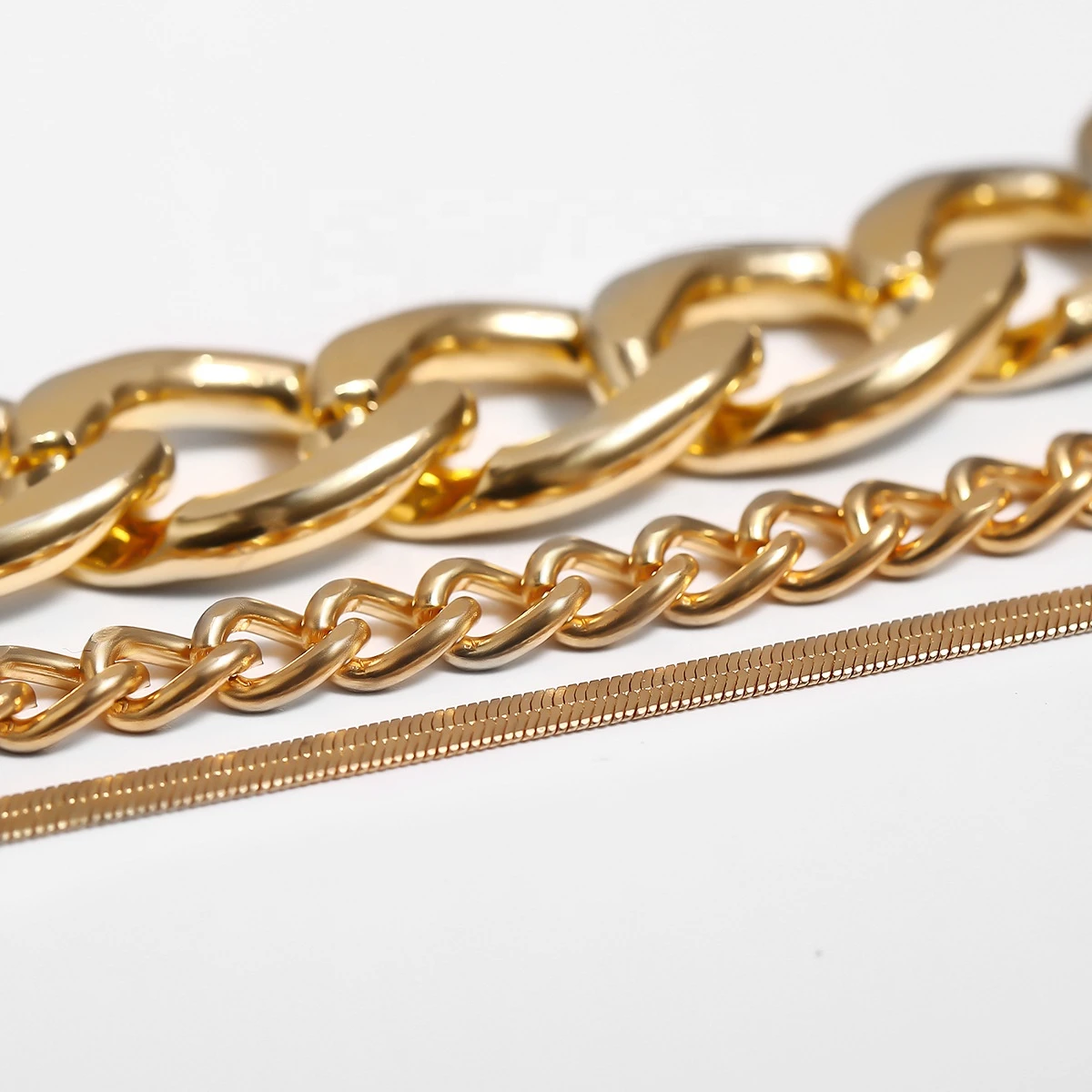 3Pcs Charms Chunky Chain Bracelet Set Punk Gold Bangle Bracelet Women/Girls Hand Chain Bracelet  Jewelry