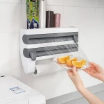 4 In 1 Kitchen Accessories Sauce Bottle Tin Foil Paper Storage Rack Organizer Towel Holder Preservative Film Cutter