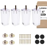 4 inch / 10cm Acrylic Furniture Legs, La Vane 4PCS Pyramid Clear Glass DIY M8 Replacement Furniture Feet with Pre-Drilled 5/16