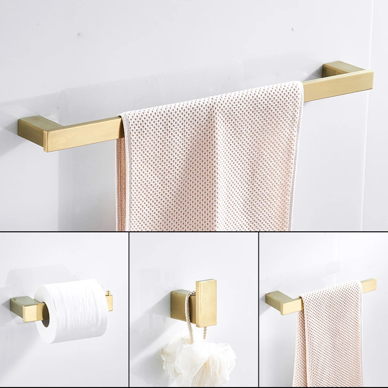 4 Pieces Bathroom Accessories Set Brushed Gold Stainless Bathroom Accessory Towel Rack Holder