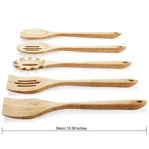 5-Piece Bamboo Kitchen Utensils Set Includes Cooking Turners, Slotted Turner, Cooking Spoons and Spaghetti Server