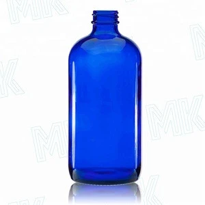 500ml 16oz Custom Logo Cobalt Blue Boston Round Glass Juice Bottle