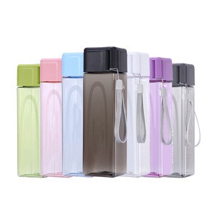 500ml Portable Lanyard Drinking Cup Fashion Square Leak-proof Gift Outdoor Sports Clear Plastic Water Bottle