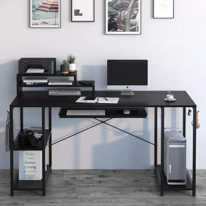 55 Inch Industrial Home Office Desk with Storage Shelves Monitor Stand Headset Hooks Study Writing Desk Workstation