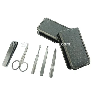 5pcs professional nail care stainless steel men manicure pedicure set kit with leather case