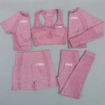 5pcs women vital seamless yoga workout sport wear gym clothing short long sleeve crop top high waist leggings sports clothes