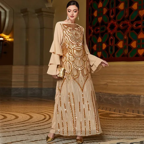 Buy 9857 High End Customization Gold Multi Layered Ruffle Sleeve ...