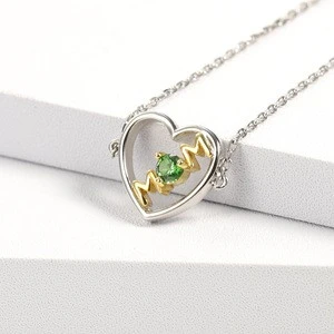 Abiding Jewelry Fashion May Birthstone Green CZ 925 Sterling Silver Love Shape Charm Bracelet Bangles For Mom