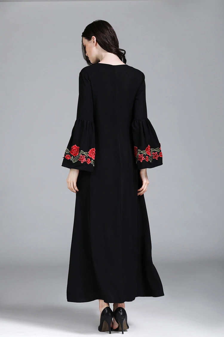 Abya islamic clothing Embroidery Horn Sleeve Kaftan islamic abaya muslim dress