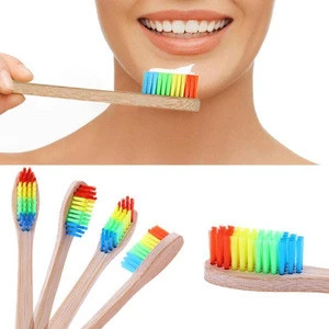 Adult bamboo handle rainbow color wholesale cheap toothbrush with customized logo