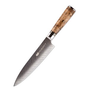 AUS10 Sapele wood handle arrow pattern damascus knife 8 inch chef knife 67 layers damascus steel kitchen knives