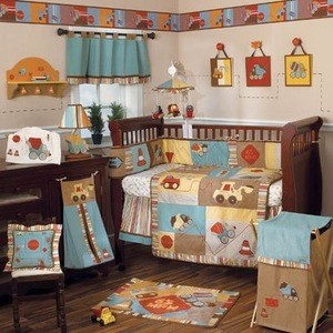 Baby Crib Bedding Set, bumper,Fitted sheet,Bed Skirt,Wallhang,Diaper Bag,Music Bell