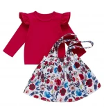 Baby Girl's Flying Clothing Claus Long Sleeve Tops+Flower Suspender Dress  for 1Y-7Y