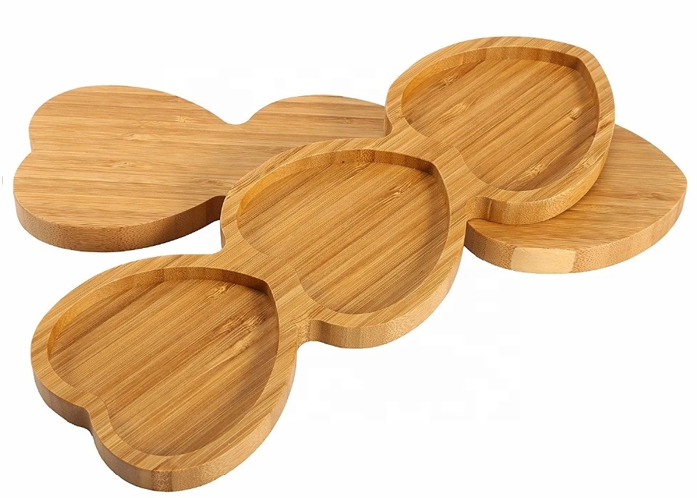 Bamboo 3 Part Heart-shaped Snack Plate Dried Fruit Plate Dessert Dish Appetizer Breakfast Plate