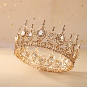 Baroque Bride Crown  Crystal Round Crown Beauty Pageant Crown Hair Accessories 2023