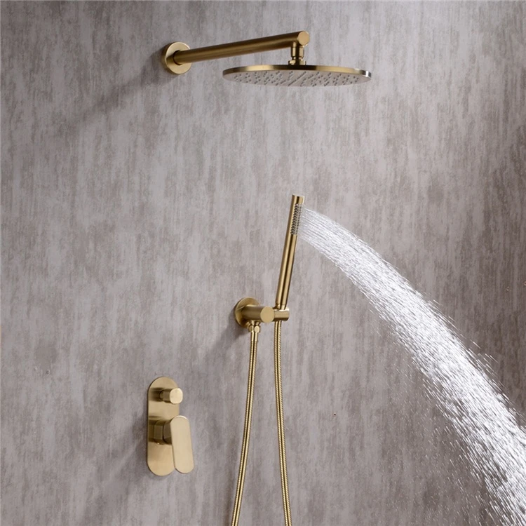 Bathroom Shower Faucet 2 Ways Mixer Water Set Wall Mounted Rainfall Shower Head 8-12 Inch,Solid Brass Brushed Gold Shower Faucet