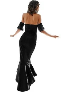 Black Lace Embellished Strapless Mermaid Dress Wedding Party Evening Long Dress Bridal Gown Wedding Dress
