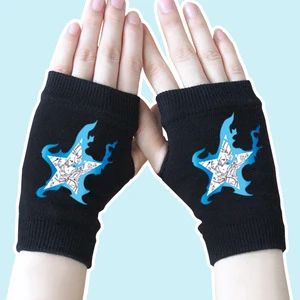 Black Rock Shooter Five Stars Black Half Finger Anime Knitted Gloves 14*8CM
