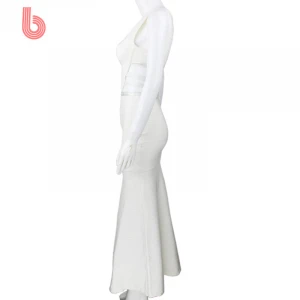 BOYASH Women Evening Dress Elegant White Cut out Sleeveless Bodycon Dresses