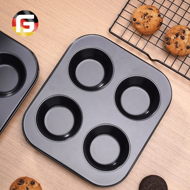 BPA free Superior Non-stick Black Carbon steel 4 Cup Muffin Pan Cupcake Mold Bakeware