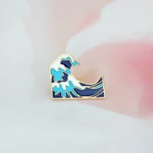 Bulk creative Popular jewelry personality cartoon ocean sea exquisite wave alloy metal soft enamel pin badge brooch in stock