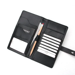 carbon fiber pu leather coin slots rfid long leather wallet passport holder wallet