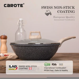 Carote Nonstick Wok Saute Pan Die Cast Aluminum Cookware With Marble Coating Has Abrasion And Corrosion Resistance