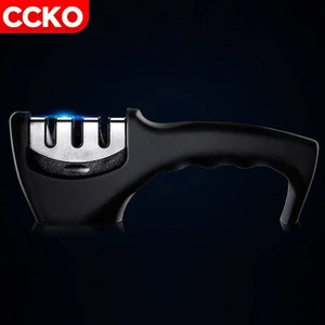 CCKO hot sale handheld manual 3-stage knife sharpener kitchen hand held 3 stage knife sharpener