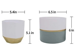Cheap Decorative White Ceramic Flower Pot Garden Planters 6.5 Inch Indoor Plant Containers with Gold and Grey Detailing