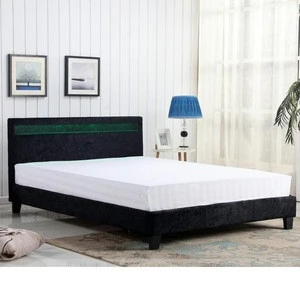 Cheapest velvet fabric bed with LED beside headboard