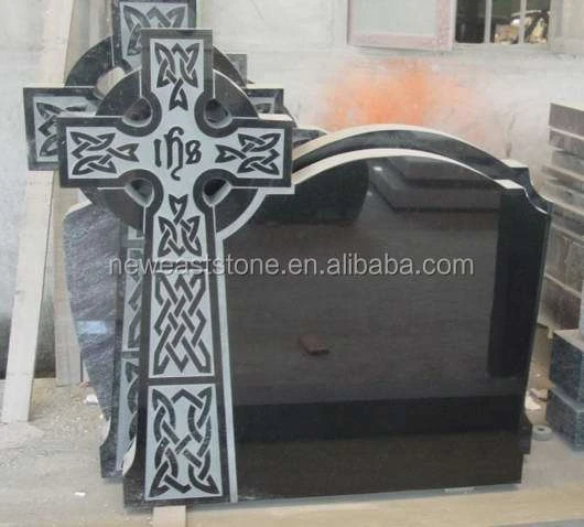 China Absolute black granite Celtic cross design cemetery headstones monument