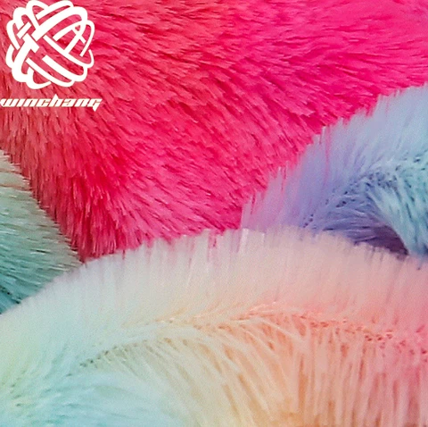 China Factory Wholesale Short Fur Faux Rabbit Fur PV Plush Fabric Raninbow For Garment Toy Bag