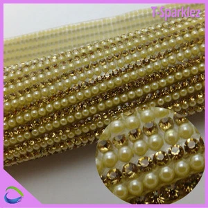 China Wholesale gold rhinestone and pearl crystal rhinestone mesh for Straps
