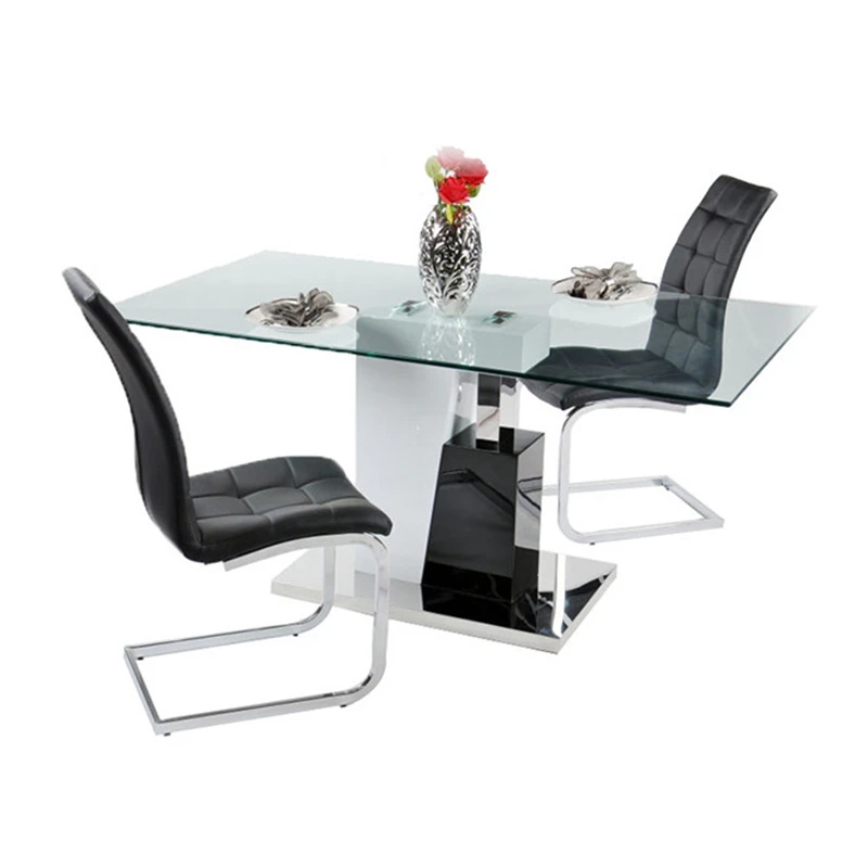 Chinese Furniture Restaurant Kitchen Use Square Glass Dining Table With Stainless Steel