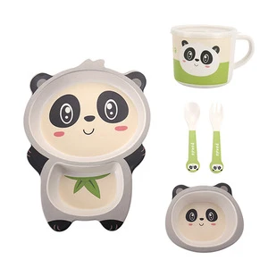 Chinese panda shape cute bamboo fiber kids dinnerware set , reusable kids dinnerware set bamboo
