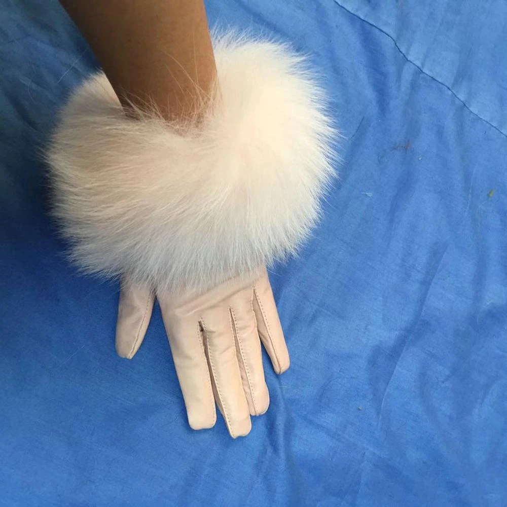 christmas  colorful ladies sexy raccoon fox fur cuff leathers gloves women