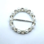 Circle Crystal rhinestone pearl buckle Silver metal For Wedding Invitation Card