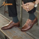 Classic Italian man leather Brogue Monk strap mens dress genuine leather shoes wholesale