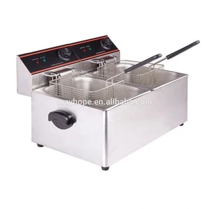 Commercial deep fryer machine with Oil filtration,304 stainless steel fryer with 2 tanks and 4 baskets