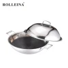 Commercial Double Handle Tri-ply Stainless Steel Honeycomb Non-stick Cookware Wok