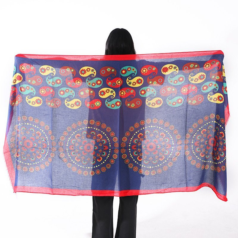 Cotton Linen Printed Shawl Summer Thin Seaside Sunscreen Silk Scarf Beach Towel