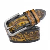 Cowhide Genuine Leather Belts Men&#x27;s Western Floral Embossed Leather Waist Belts Vintage Leather Straps