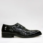 Crocodile Embossed Polished Genuine Leather Men's Double Monk Strap Dress Shoes