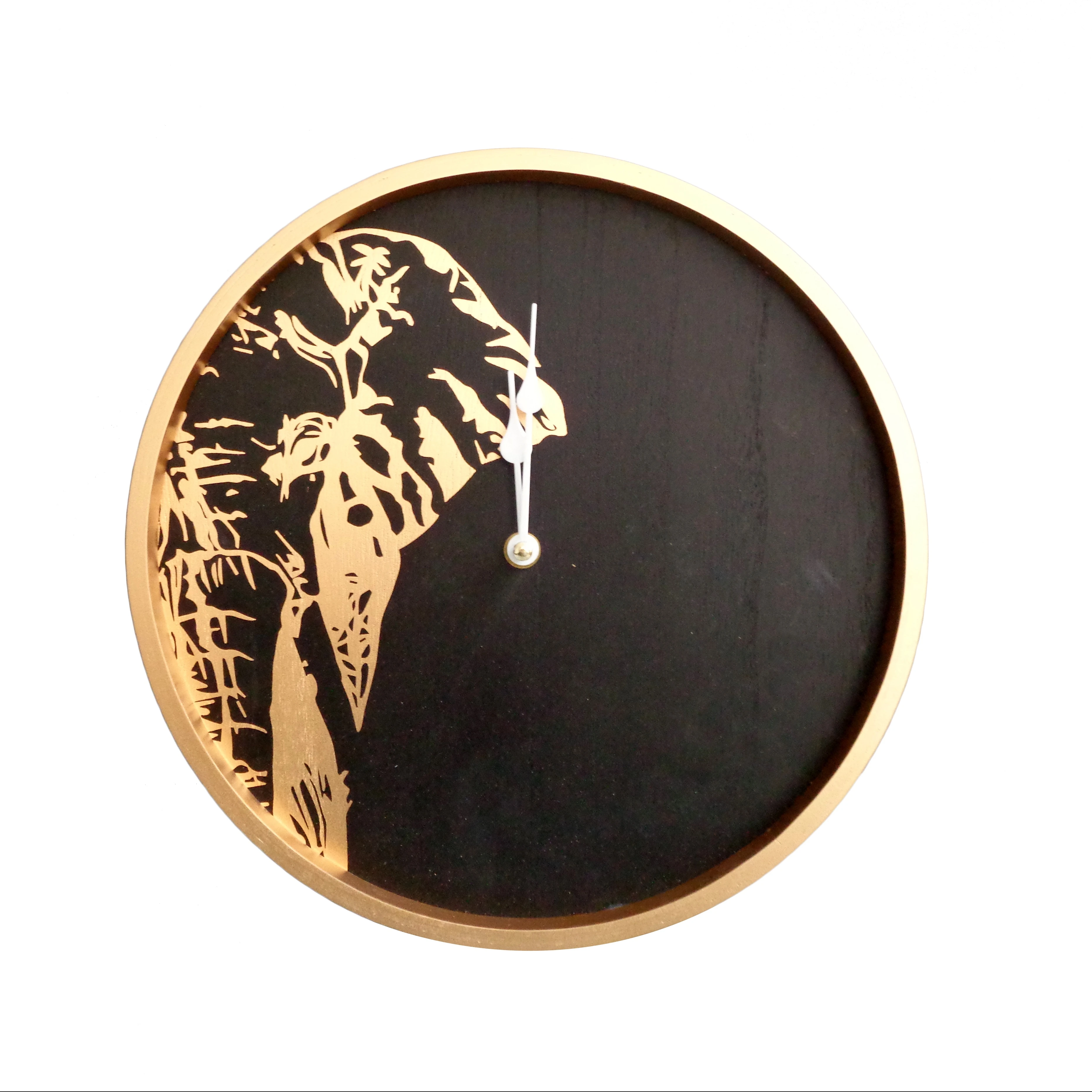 Custom Black/Gold Round Hanging Home Decorative Wooden Wall Clock For Living Room