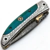 CUSTOM DESIGN HAND MADE DAMASCUS FOLDING KNIFE WITH COLOR CAMEL BONE HANDLE AND AMAZING ENGRAVING AND FILE WORK