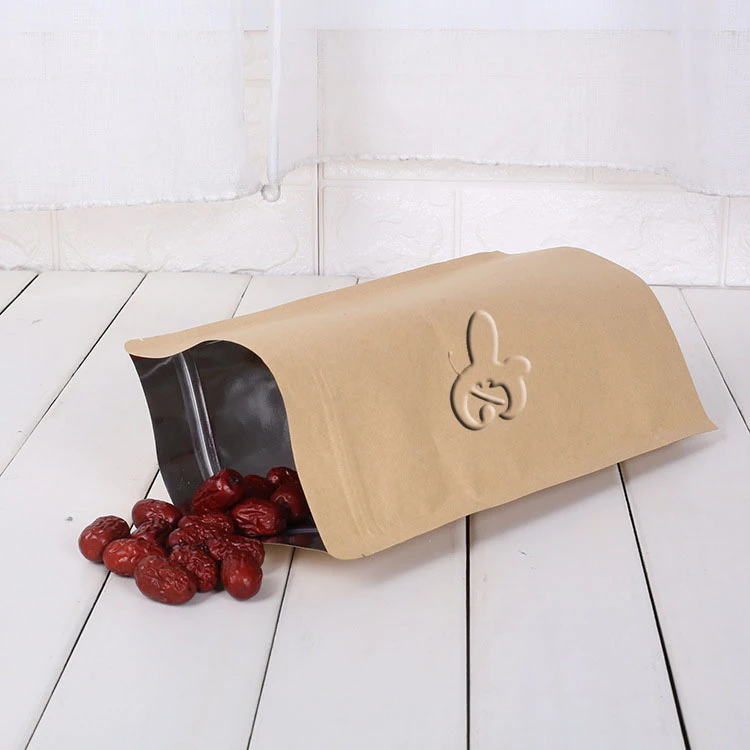 Custom gift bagziplock stand up wax coated packaging kraft paper bag