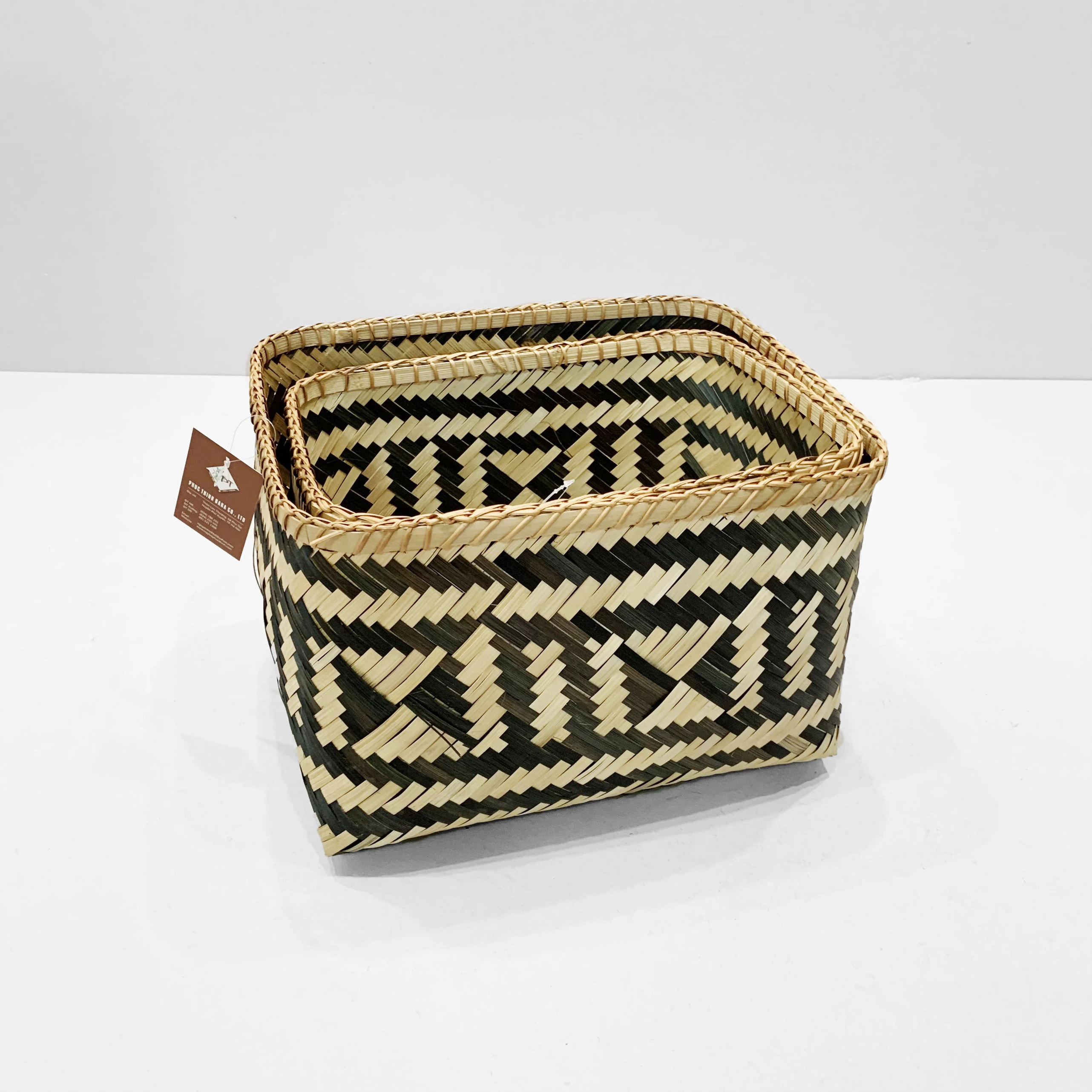 Custom-made Handwoven Bamboo storage basket Set of 2 pieces Aztec pattern wicker storage basket